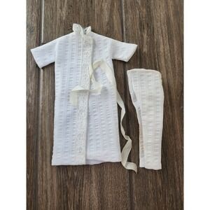 Vintage White Lace Trim Doll Robe and Leggings Set Textured Ribbon Tie 2 Piece